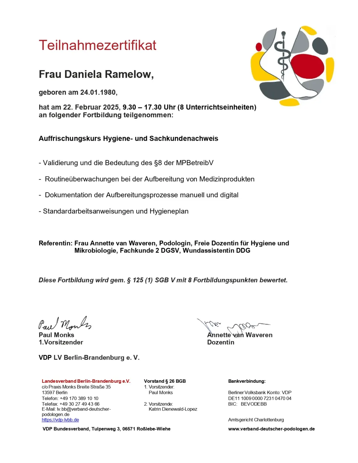 Zertifikate der Podologischen Praxis Ramelow