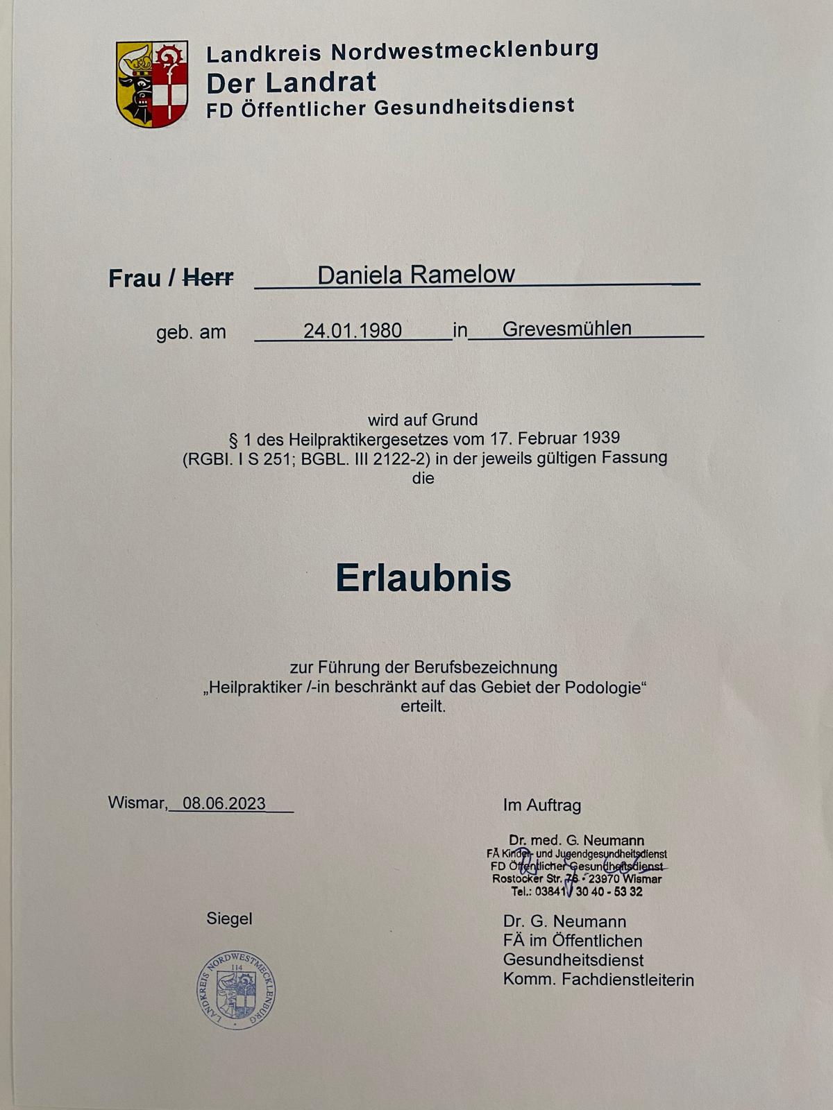 Zertifikate der Podologischen Praxis Ramelow